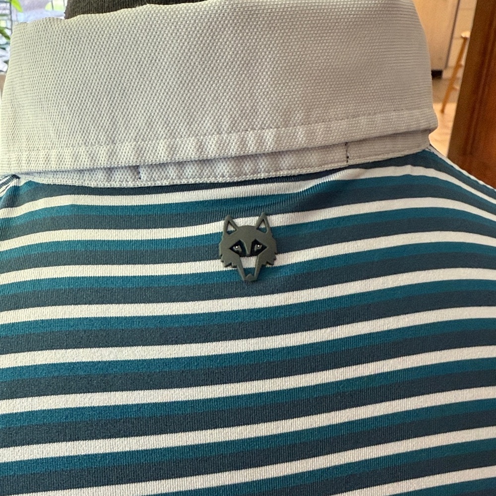 Greyson Men's Polo Shirt - Teal and White Stripes - Picture 3 of 3